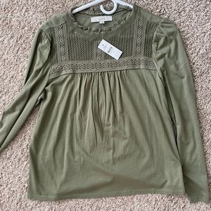 Medium green loft long sleeve top NWT